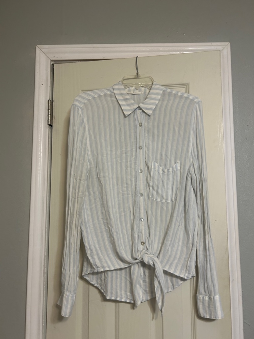 🦉3for$10 Moving🚚Sale Olivaceous blue white stripe shirt tie hem